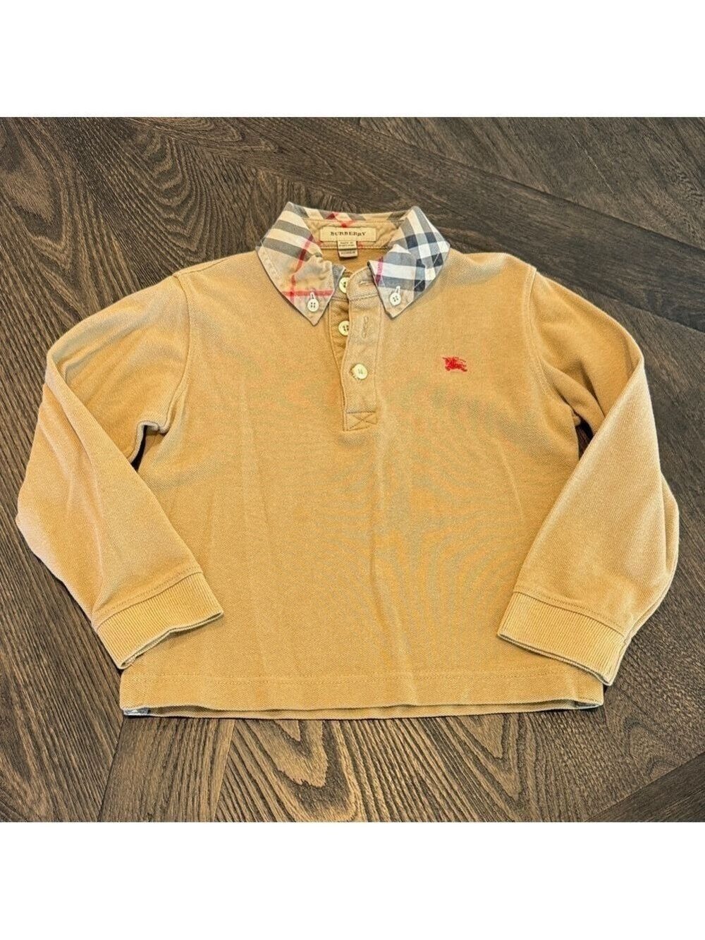Burberry Kids Beige Polo Long Sleeve Check Collar